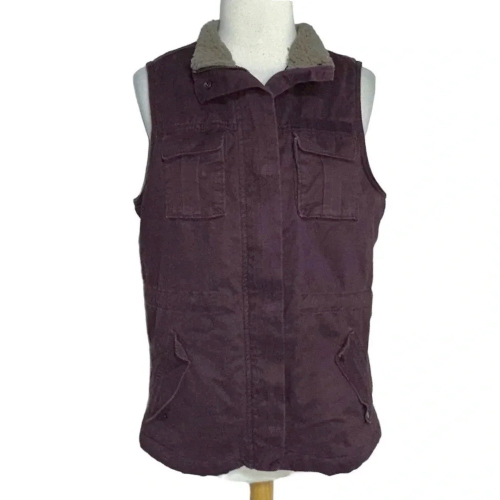 Sonoma Utility Vest Medium Plum Purple Sherpa Lined Cotton Blend Cargo Gilet